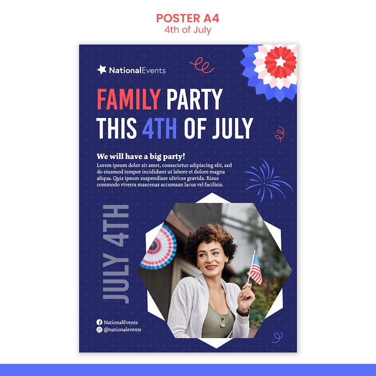 Gratis PSD fladt design 4. juli plakat design skabelon