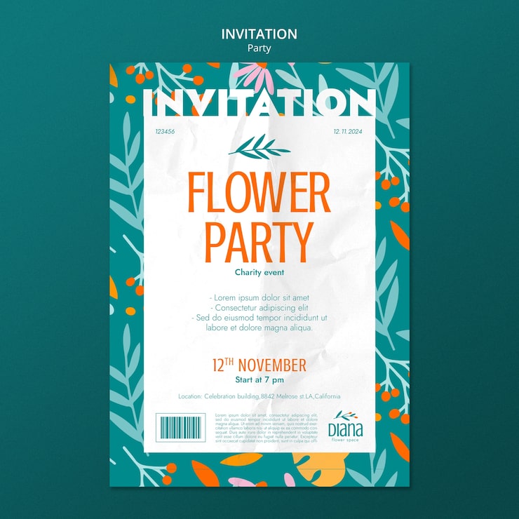 Gratis PSD fladt design fest invitationsskabelon
