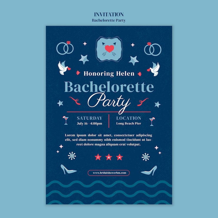 Gratis PSD fladt design polterabend invitation plakat skabelon