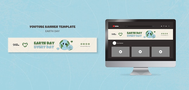 Gratis PSD flat design earth day youtube-banner