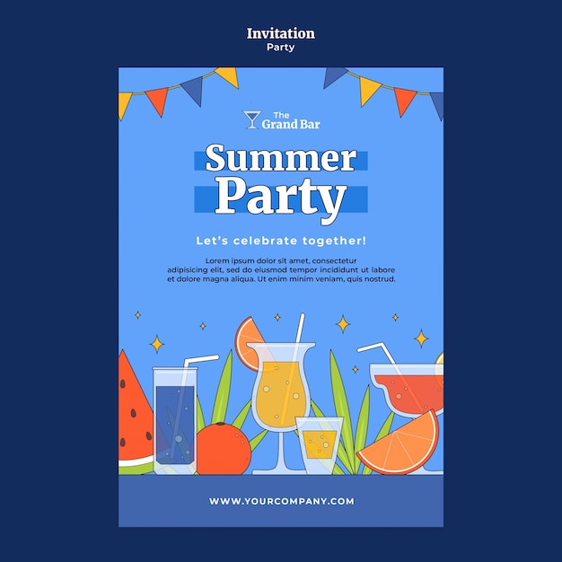 Gratis PSD flat design fest event invitations skabelon