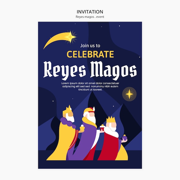 Gratis PSD flat design invitasjonsmal for de vise menn