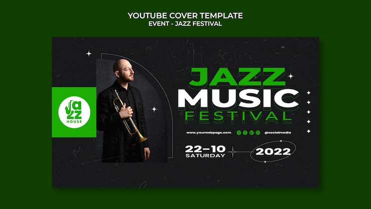 Gratis PSD flat design jazz youtube thumbnail-mal