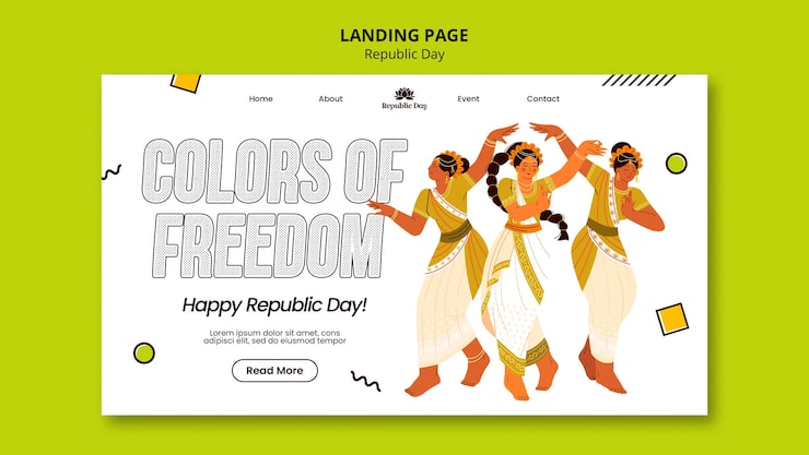 Gratis PSD flat design landningssida för republikdagen firande