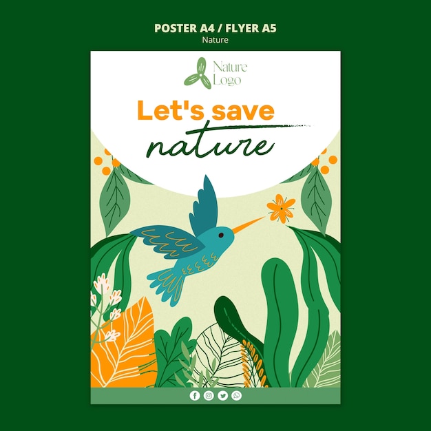 Gratis PSD flat design rädda naturen poster