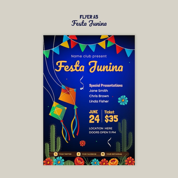 Gratis PSD flyer-skabelon design til festa junina