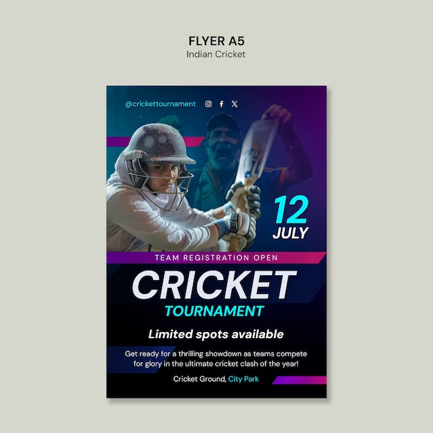 Gratis PSD flygblad för cricket-turnering i stadsparken