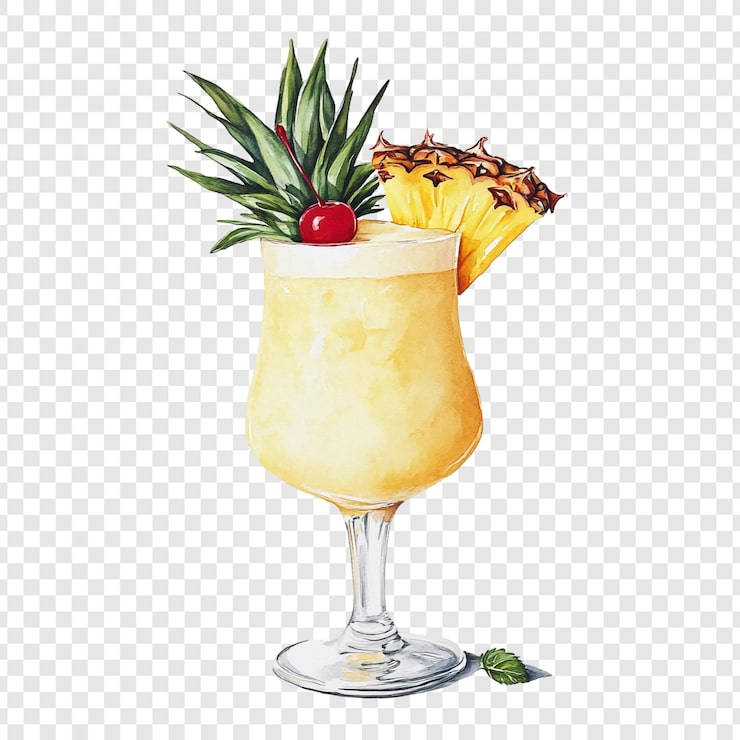 Gratis PSD forfriskende pina colada cocktail en akvarelillustration