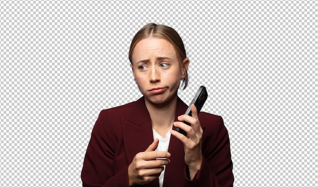 Gratis PSD forretningskvinde bruger en smartphone