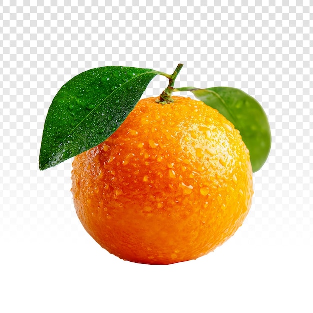 Gratis PSD frisk appelsin med grønne blader og vanndråper