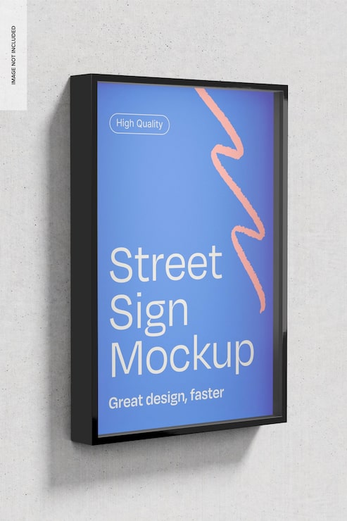 Gratis PSD gadeskilt mockup side view