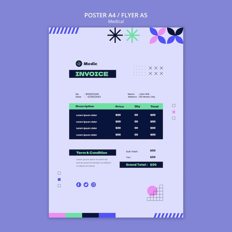 Gratis PSD geometrisk medicinsk pleje plakat skabelon