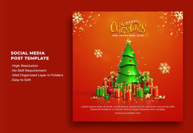 Gratis PSD glædelig jul og godt nytår – skabelon til opslag på sociale medier