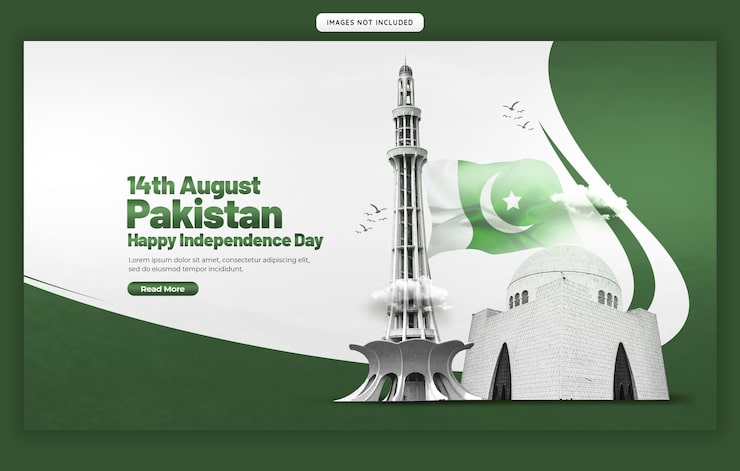 Gratis PSD glædelig uafhængighedsdag pakistan webbanner-skabelon