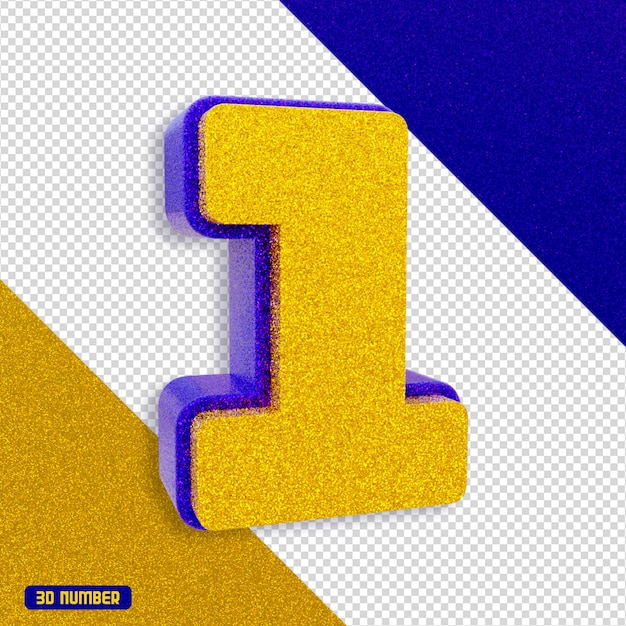 Gratis PSD glitterguld med blått 3d-nummer ett