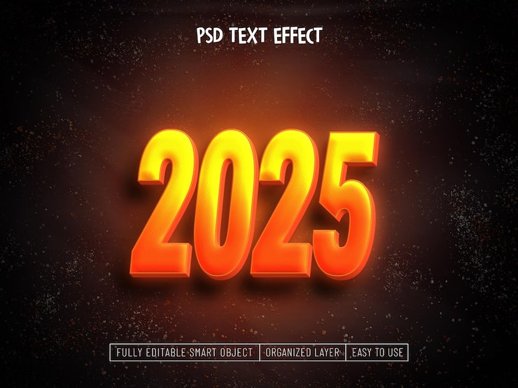 Gratis PSD godt nytår 2025 burn psd redigerbar teksteffekt