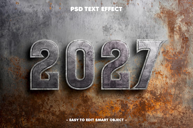 Gratis PSD godt nytår 2027 redigerbar teksteffekt
