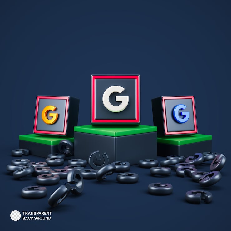 Gratis PSD google sign på podiestrinn med blå bakgrunn
