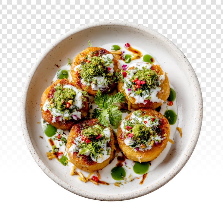 Gratis PSD gourmet minipizzaer med pesto og cherrytomater på rustik tallerken