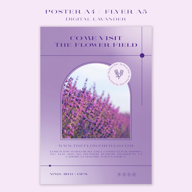 Gratis PSD gradient digital lavendel plakat skabelon