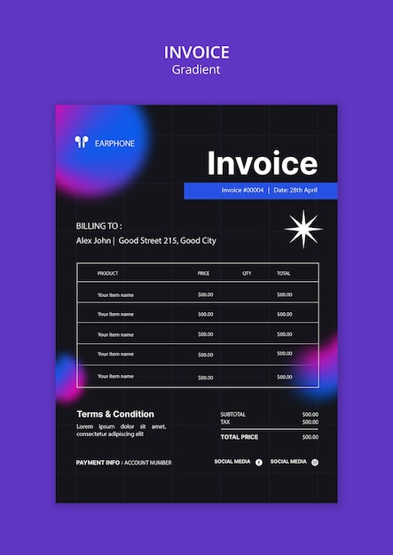Gratis PSD gradient geometrisk fakturamalldesign