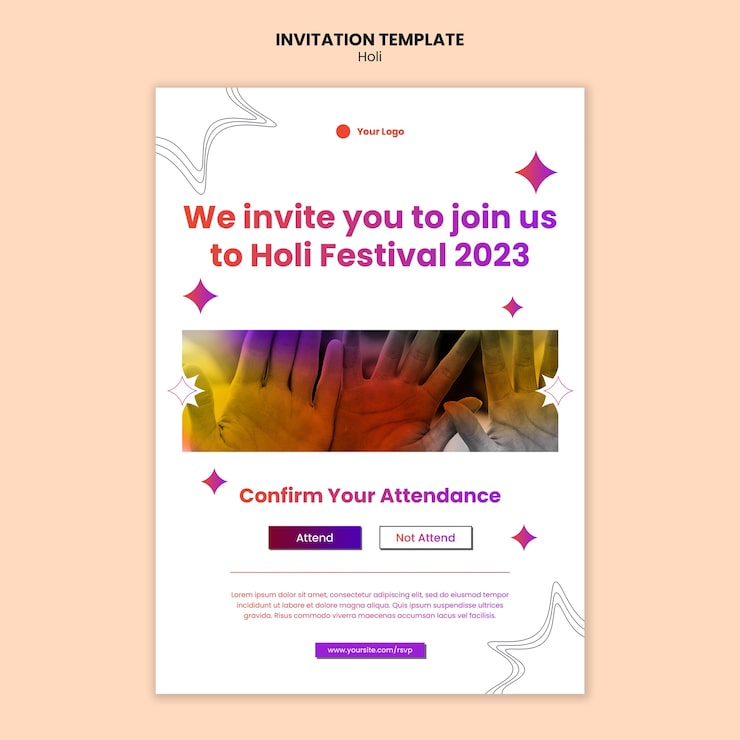 Gratis PSD gradient holi fejring invitationsskabelon