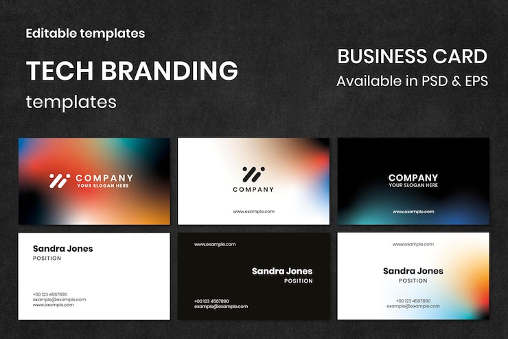 Gratis PSD gradient visitkort skabelon psd til tech virksomhed i moderne stil samling