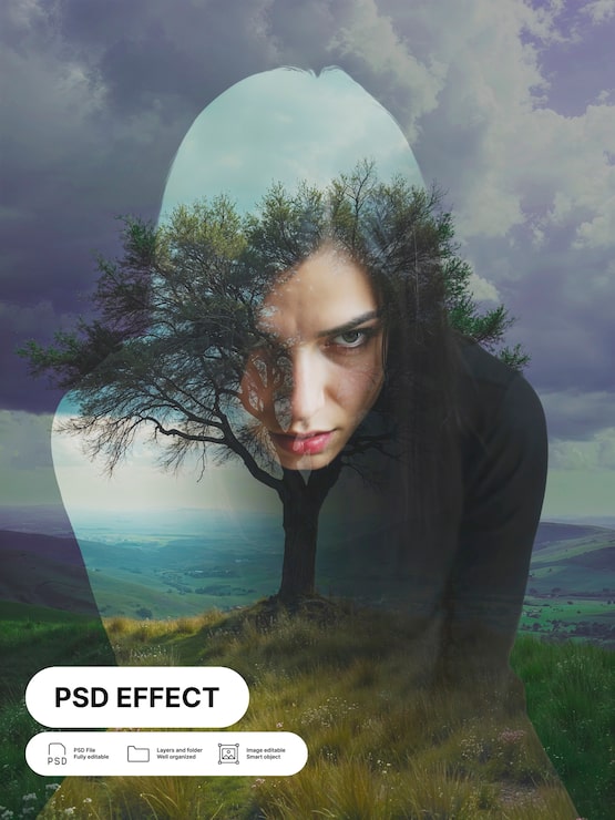 Gratis PSD grafisk design med dobbel eksponering