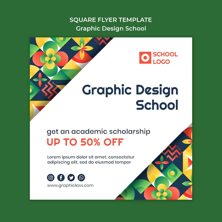 Gratis PSD grafisk design skole firkantet flyer