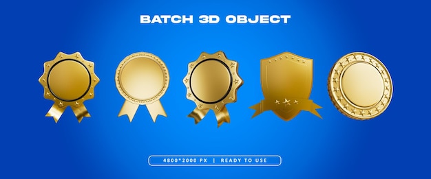 Gratis PSD gyllene batch-set, objekt, 3d-rendering illustration