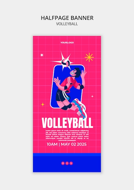 Gratis PSD halvsides banner-mall för volleyboll