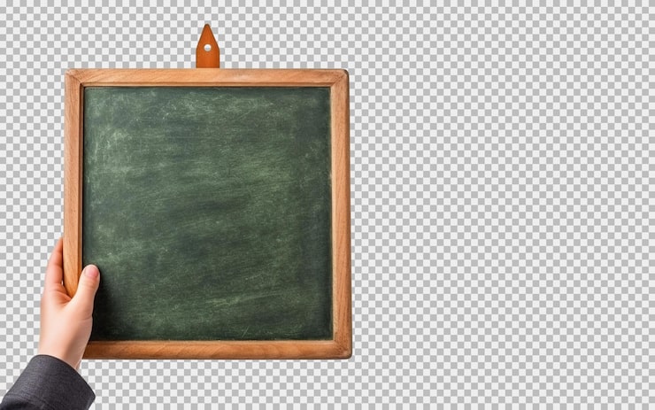 Gratis PSD hånd, der holder grøn kridttavle på isoleret baggrund