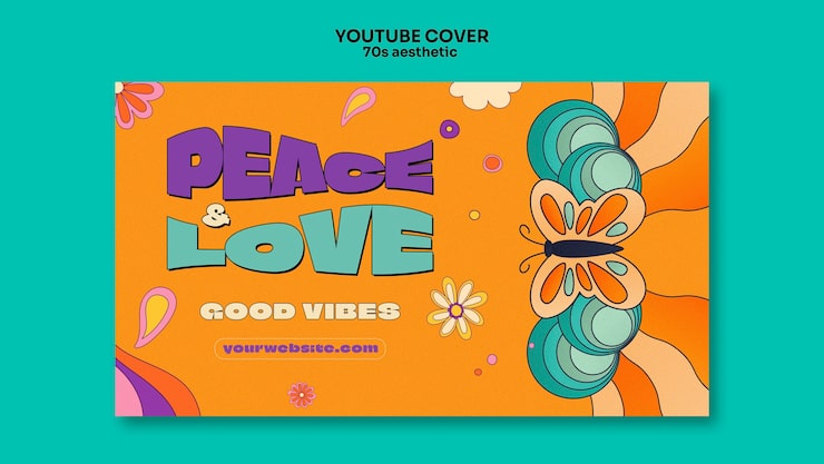 Gratis PSD handritad youtube-omslag i 70-talsestetik