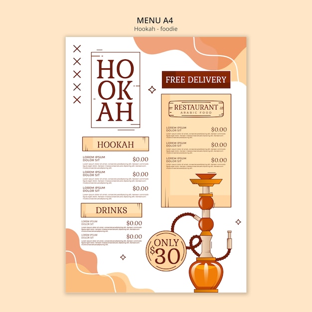 Gratis PSD håndtegnet hookah restaurant meny mal