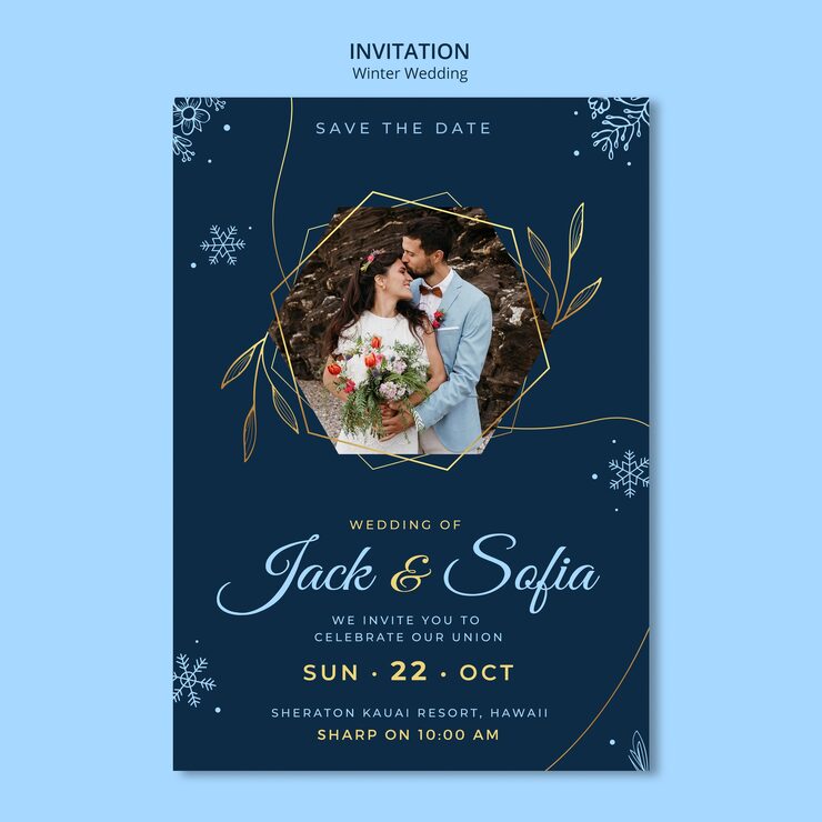Gratis PSD håndtegnet invitation til vinterbryllup