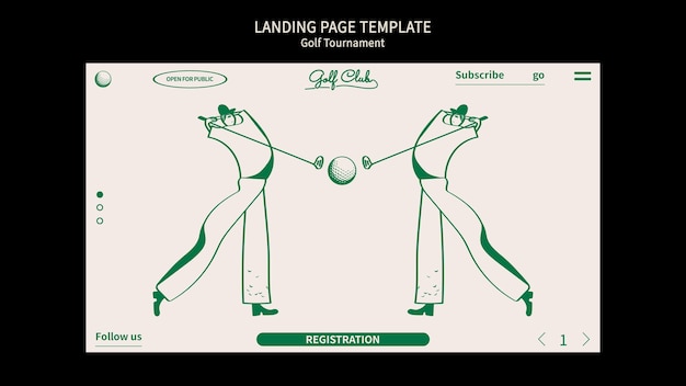 Gratis PSD håndtegnet landingsside for golfturnering