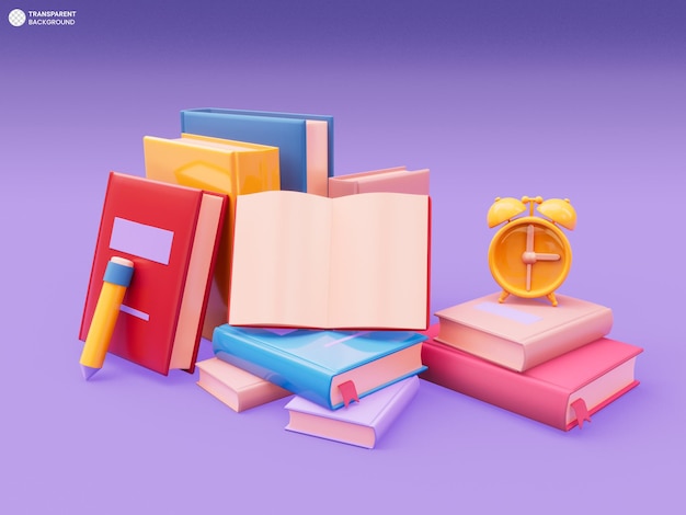 Gratis PSD hög med böcker 3d render isolerad
