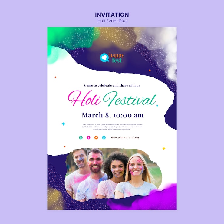 Gratis PSD holi fejring invitationsskabelon