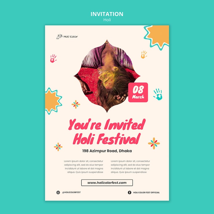 Gratis PSD holi fejring invitationsskabelon