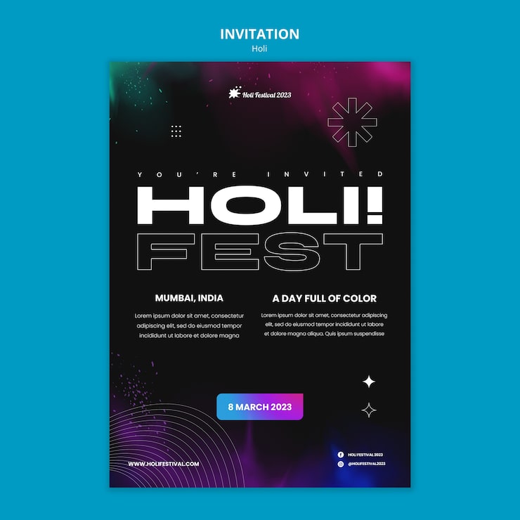 Gratis PSD holi festival fejring indbydelsesskabelon