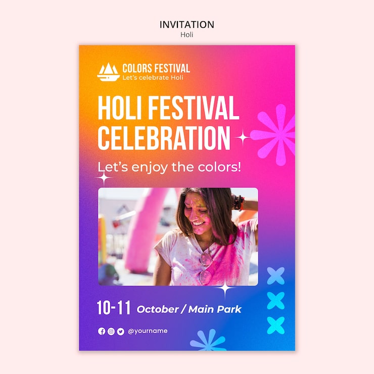 Gratis PSD holi festival fejring indbydelsesskabelon