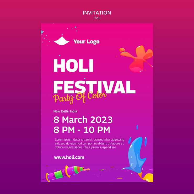 Gratis PSD holi festival fejring indbydelsesskabelon