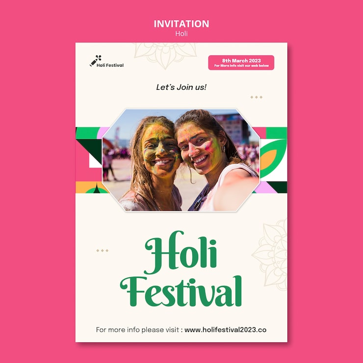 Gratis PSD holi festival fejring indbydelsesskabelon