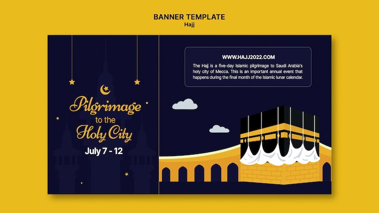 Gratis PSD horisontal hajj-bannerskabelon med mekka