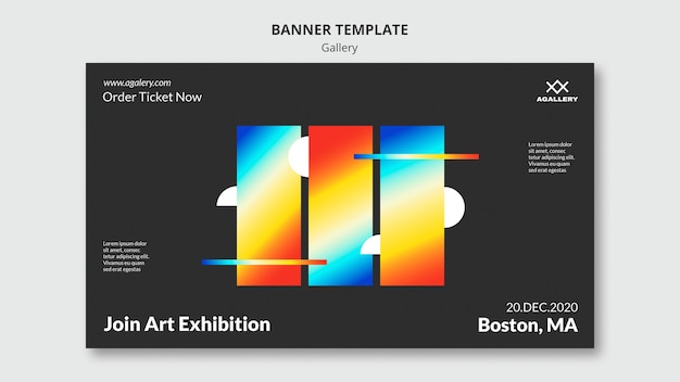 Gratis PSD horisontalt banner til moderne kunstudstilling