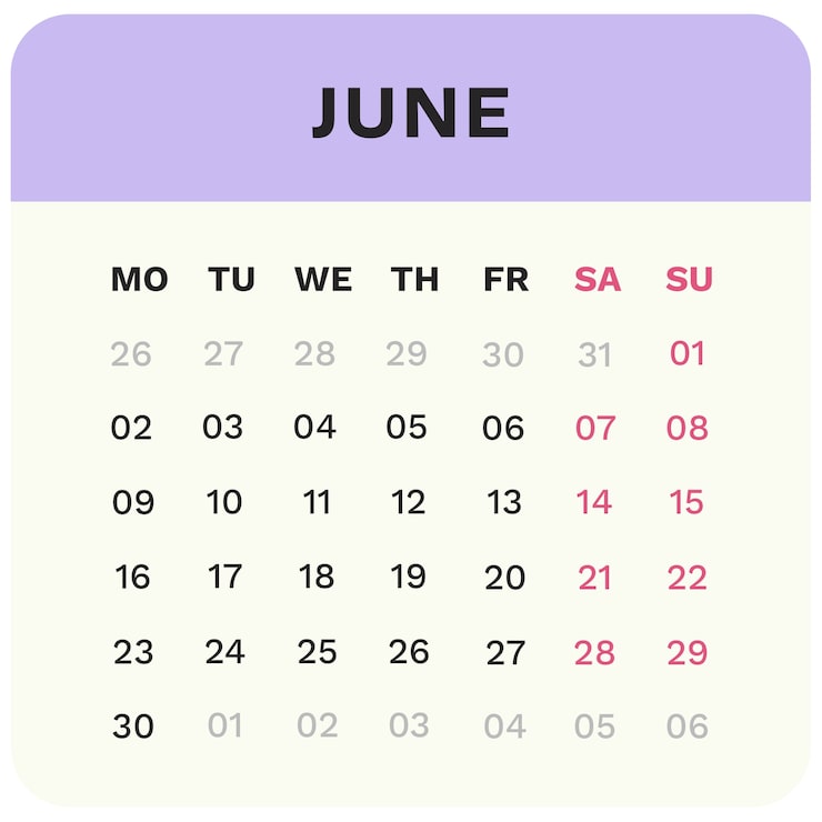 Gratis PSD illustrasjon av månedskalender for 2025