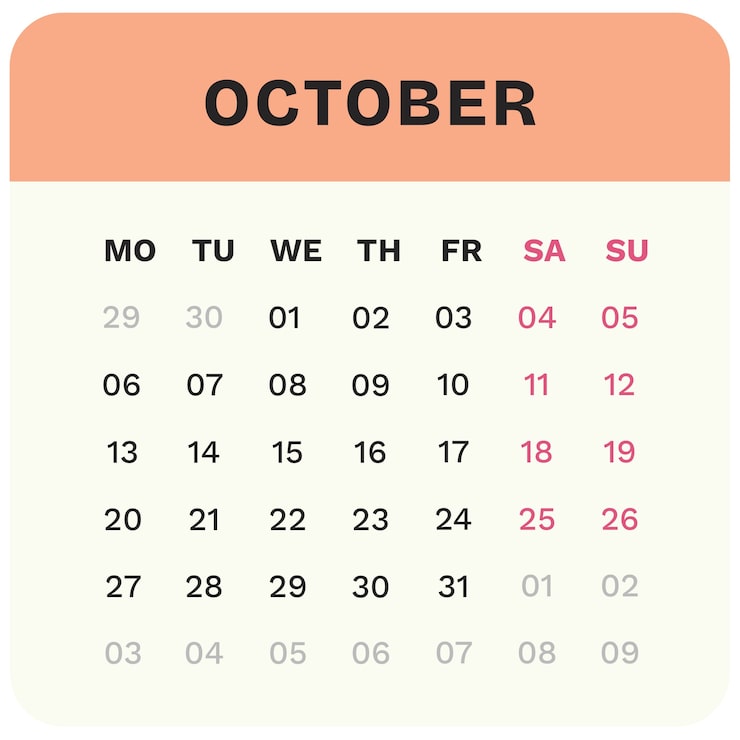 Gratis PSD illustrasjon av månedskalender for 2025