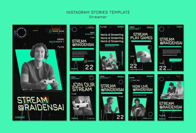 Gratis PSD instagram-historier for strømmekonsept
