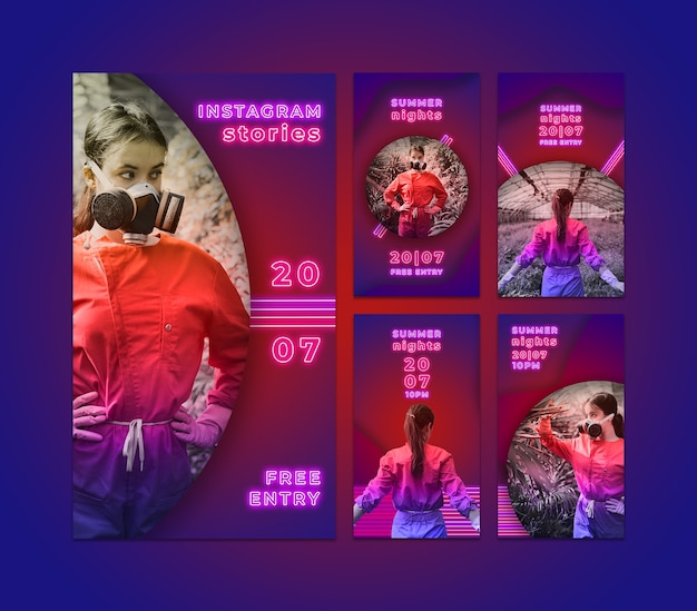 Gratis PSD instagram-historier samling i neonstil