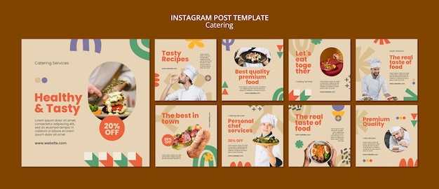 Gratis PSD instagram-opslag med fladt design til cateringfirma
